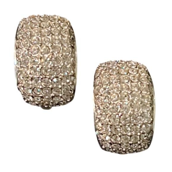 Christian DIOR Silver Plated Paved Swarovski Crystal Demi Hoops Clip Ons - Picture 2 of 8